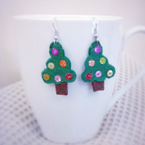 Christmas tree, Felt Dangle Earrings