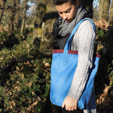 Handmade Bordeaux and cyan Fustian, Tote bag with pocket