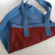 Handmade Bordeaux and cyan Fustian, Tote bag with pocket