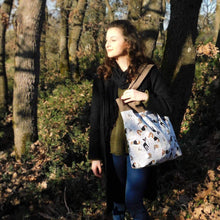 Handmade Dog themed, brown, Tote bag with pockets