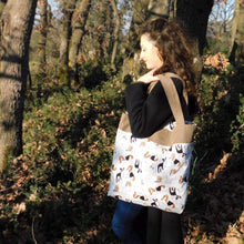 Handmade Dog themed, brown, Tote bag with pockets