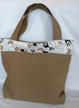 Handmade Dog themed, brown, Tote bag with pockets