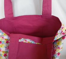 Handmade floral and hot pink, Tote bag with pockets