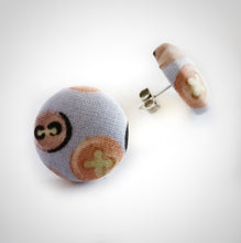 Pastel Blue,Button themed, Fabric Button, Stud Earrings, Butterfly safety backs