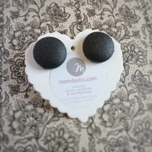 Black, Vegan leather, Fabric Button, Stud Earrings, Large pair