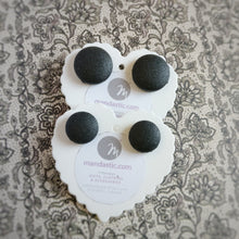 Black, Vegan leather, Fabric Button, Stud Earrings, 2 pairs