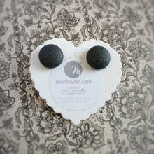 Black, Vegan leather, Fabric Button, Stud Earrings, Small pair