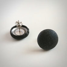 Black, Vegan leather, Fabric Button, Stud Earrings, Butterfly safety backs