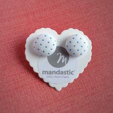 Blue on White, Polka-dots, Fabric Button, Stud Earrings