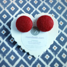 Red, Fabric Button, Stud Earrings, Large pair, Felt