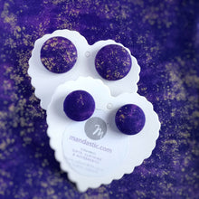 Purple and Gold, Speckled themed, Fabric Button, Stud Earrings, 2 pairs