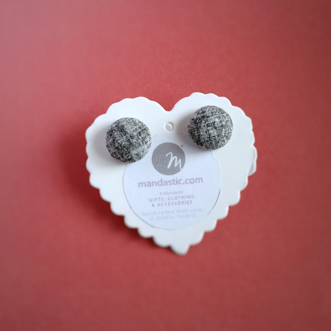 Black and White, Abstract, Fabric Button, Stud Earrings