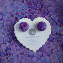 Purple and Gold, Metallic circles themed, Fabric Button, Stud Earrings, Small pair