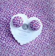 Colourful dots on Purple, Polka-dot, Fabric Button, Stud Earrings, Large pair