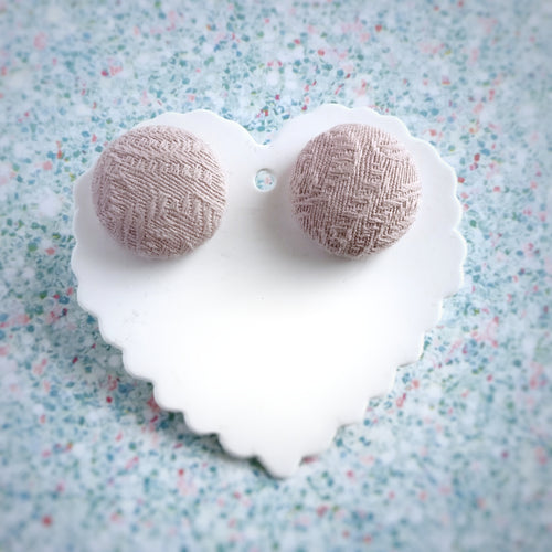 Nude-Pink, Textured, Fabric Button, Stud Earrings