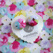 Colourful, Floral, Fabric Button, Stud Earrings