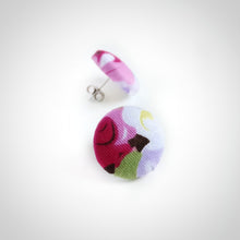 Colourful, Floral, Fabric Button, Stud Earrings, Butterfly safety backs