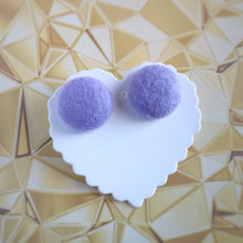 Purple, Felt, Fabric Button, Stud Earrings