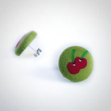 Cherries, Fabric Button, Stud Earrings, Butterfly safety backs