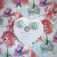 Green on White, Polka-dots, Fabric Button, Stud Earrings, Small pair