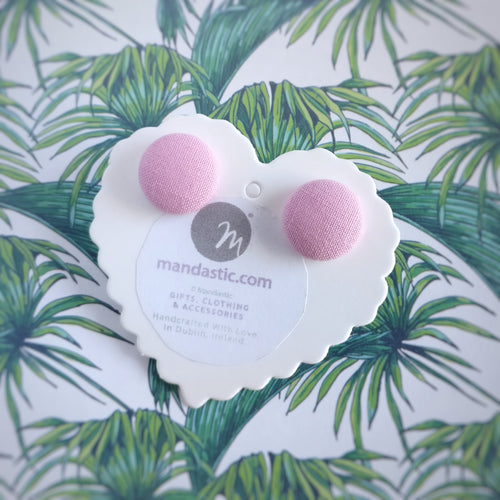 Baby-Pink, Fabric Button, Stud Earrings