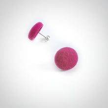 Hot-Pink, Fabric Button, Stud Earrings, Butterfly safety backs