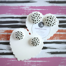 Black on White, Polka-dots, Vegan leather, Fabric Button, Stud Earrings, 2 pairs