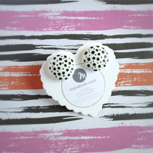Black on White, Polka-dots, Vegan leather, Fabric Button, Stud Earrings, Large pair