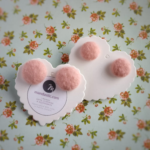 Salmon-Pink, Fabric Button, Stud Earrings, 2 pairs
