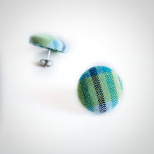 Blue and Yellow, Plaid, Gingham check, Fabric Button, Stud Earrings, Butterfly safety backs