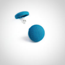 Turquoise-Blue, Cotton, Fabric Button, Stud Earrings, Butterfly safety backs
