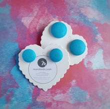 Turquoise-Blue, Cotton, Fabric Button, Stud Earrings, 2 pairs