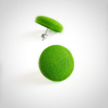 Green, Fabric Button, Stud Earrings, Butterfly safety backs