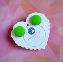 Fabric Button, Stud Earrings, Small pair, Light-green background