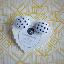 Purple on White, Polka-dots, Fabric Button, Stud Earrings