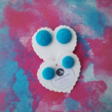 Turquoise-Blue, Felt, Fabric Button, Stud Earrings, 2 pairs