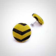 Black and Yellow, Zig Zag, Fabric Button, Stud Earrings, Butterfly safety backs