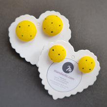 Black on Yellow, Polka-dots, Fabric Button, Stud Earrings, 2 pairs