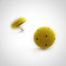Black on Yellow, Polka-dots, Fabric Button, Stud Earrings, Butterfly safety backs