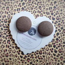 Brown, Textured, Fabric Button, Stud Earrings, Large pair