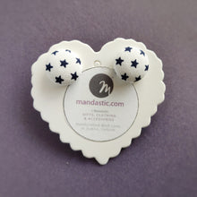 Blue on White, Stars, Fabric Button, Stud Earrings, Small pair