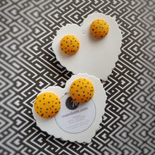 Black on Orange, Polka-dots, Fabric Button, Stud Earrings, 2 pairs