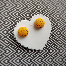 Black on Orange, Polka-dots, Fabric Button, Stud Earrings, Small pair
