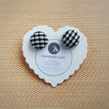 Black and White, Houndstooth, Dogstooth, Pied-de-poule, Fabric Button, Stud Earrings, Small pair