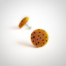 Black on Orange, Polka-dots, Fabric Button, Stud Earrings, Butterfly safety backs