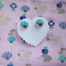 Mushrooms, Fabric Button, Stud Earrings, Green small pair