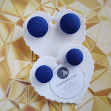 Dark-blue, Fabric Button, Stud Earrings, 2 pairs