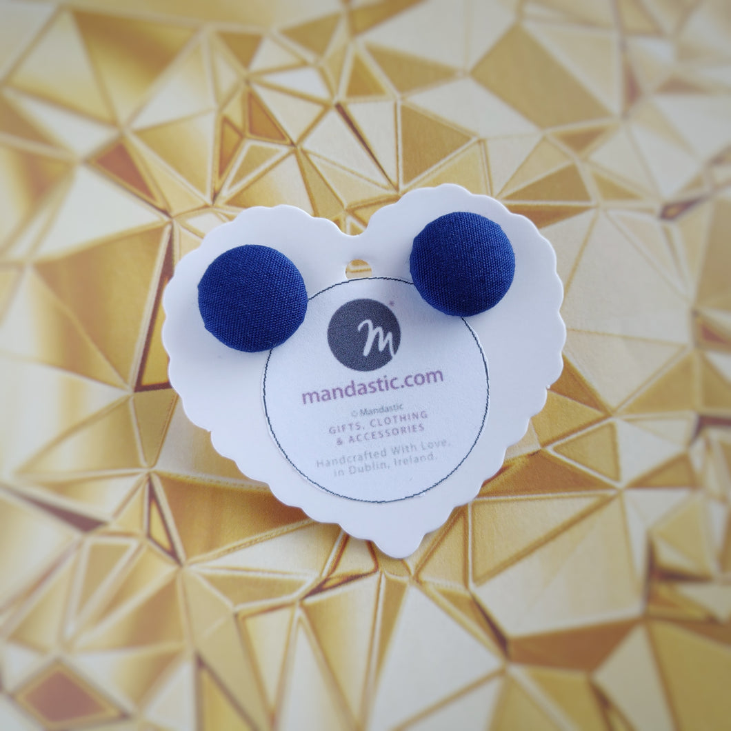 Dark-blue, Fabric Button, Stud Earrings, Small pair