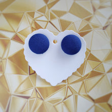 Dark-blue, Fabric Button, Stud Earrings, Large pair
