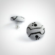 Dog paws, Dog bone, Fabric Button, Stud Earrings, Butterfly safety backs